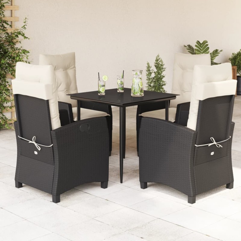 vidaXL Set de muebles jardín 5 pzas con cojines ratán sintético negro vidaXL Set de muebles jardín 5 pzas con cojines ratán sintético negro