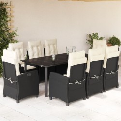 vidaXL Set de comedor de jardín 9 pzas y cojines ratán sintético negro