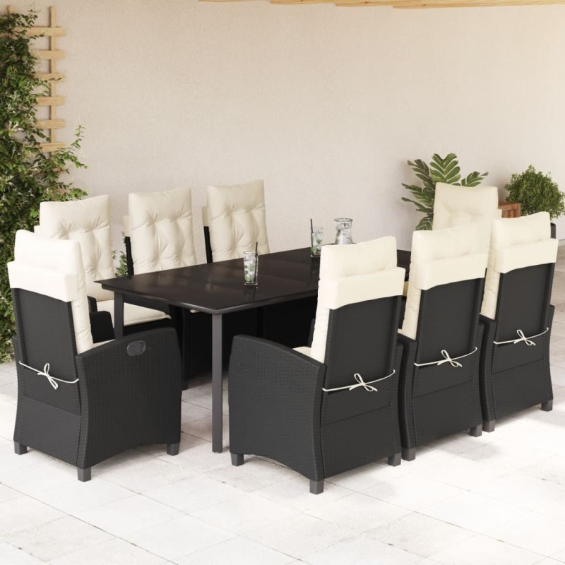 vidaXL Set de comedor de jardín 9 pzas y cojines ratán sintético negro vidaXL Set de comedor de jardín 9 pzas y cojines ratán sintético negro
