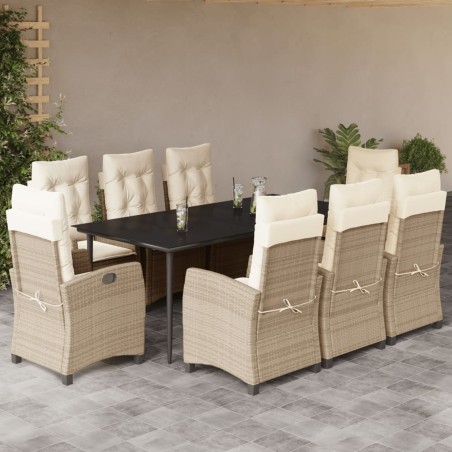 vidaXL Set comedor de jardín 9 pzas con cojines ratán sintético beige