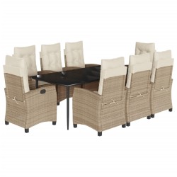 vidaXL Set comedor de jardín 9 pzas con cojines ratán sintético beige