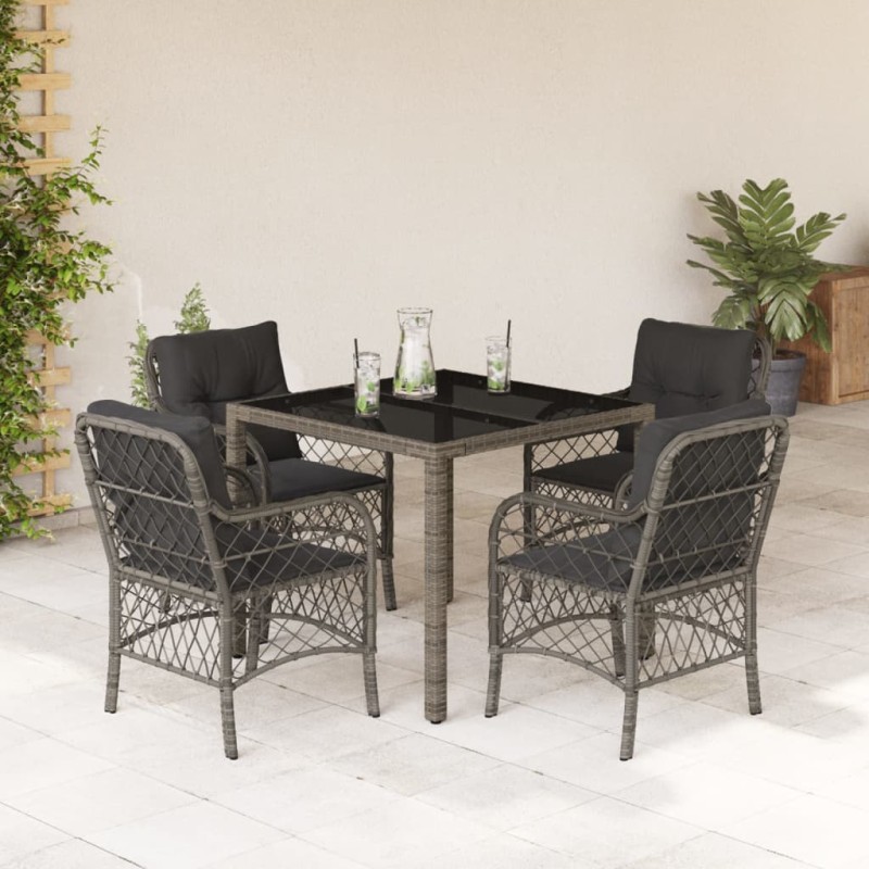 vidaXL Set comedor de jardín 5 piezas con cojines ratán sintético gris vidaXL Set comedor de jardín 5 piezas con cojines ratán sintético gris