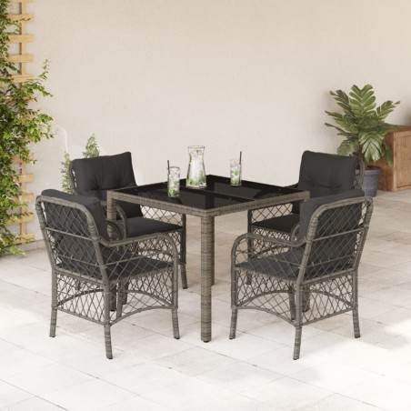 vidaXL Set comedor de jardín 5 piezas con cojines ratán sintético gris