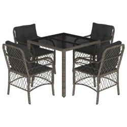 vidaXL Set comedor de jardín 5 piezas con cojines ratán sintético gris
