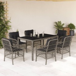 vidaXL Set comedor jardín 7 pzas y cojines ratán sintético gris