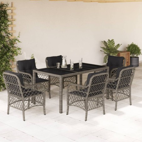 vidaXL Set comedor jardín 7 pzas y cojines ratán sintético gris