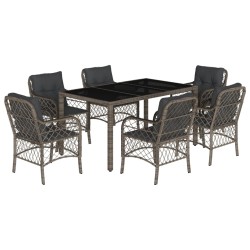vidaXL Set comedor jardín 7 pzas y cojines ratán sintético gris