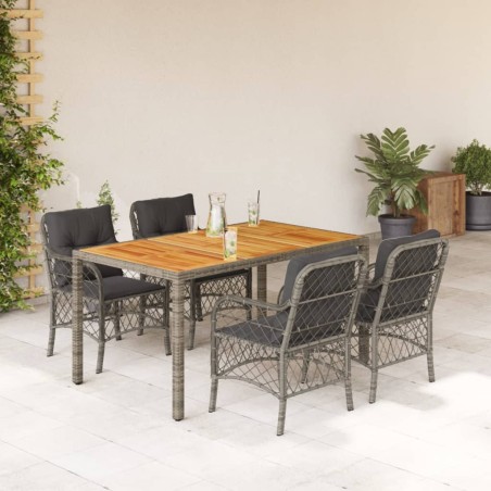 vidaXL Set comedor de jardín 5 piezas con cojines ratán sintético gris