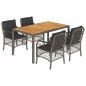 vidaXL Set comedor de jardín 5 piezas con cojines ratán sintético gris vidaXL Set comedor de jardín 5 piezas con cojines ratán sintético gris