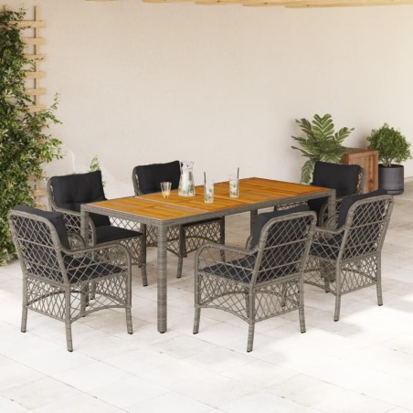 vidaXL Set comedor jardín 7 pzas y cojines ratán sintético gris