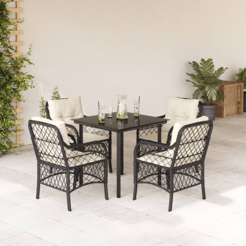 vidaXL Set de muebles jardín 5 pzas con cojines ratán sintético negro vidaXL Set de muebles jardín 5 pzas con cojines ratán sintético negro