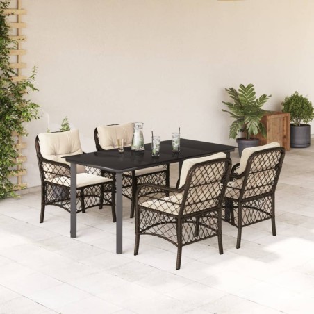 vidaXL Set comedor de jardín 5 piezas y cojines ratán sintético marrón