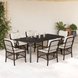 vidaXL Set comedor de jardín 7 pzas con cojines ratán sintético marrón