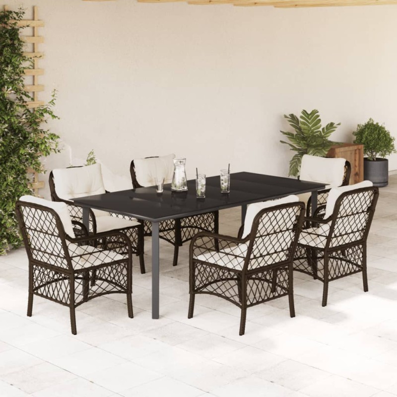 vidaXL Set comedor de jardín 7 pzas con cojines ratán sintético marrón vidaXL Set comedor de jardín 7 pzas con cojines ratán sintético marrón