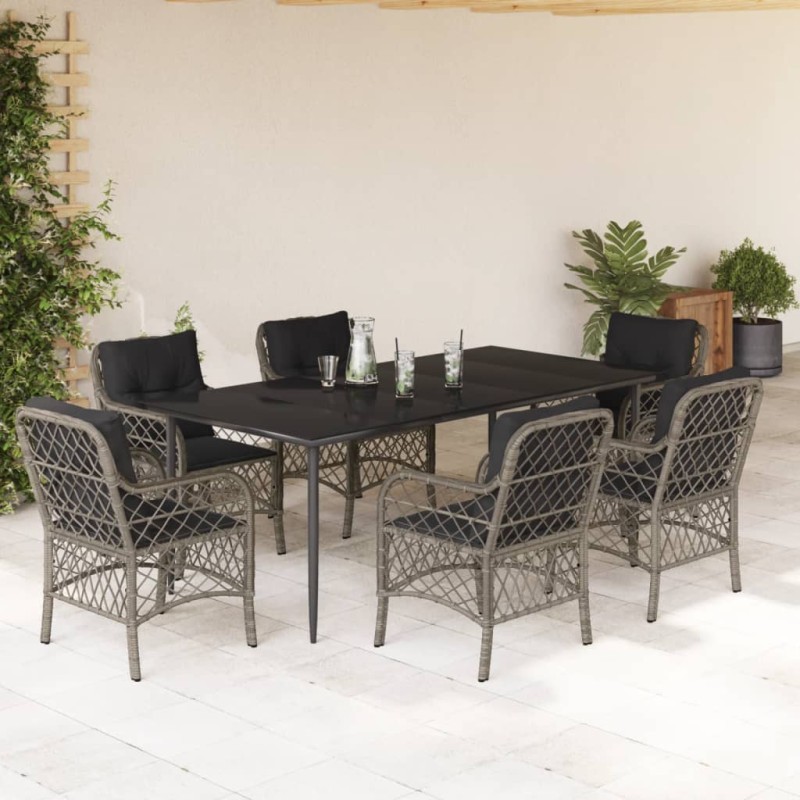 vidaXL Set comedor jardín 7 pzas y cojines ratán sintético gris vidaXL Set comedor jardín 7 pzas y cojines ratán sintético gris