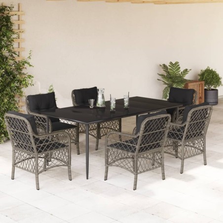vidaXL Set comedor jardín 7 pzas y cojines ratán sintético gris