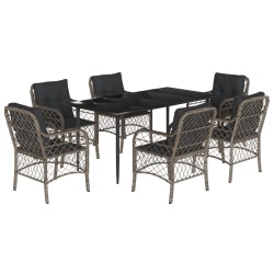 vidaXL Set comedor jardín 7 pzas y cojines ratán sintético gris