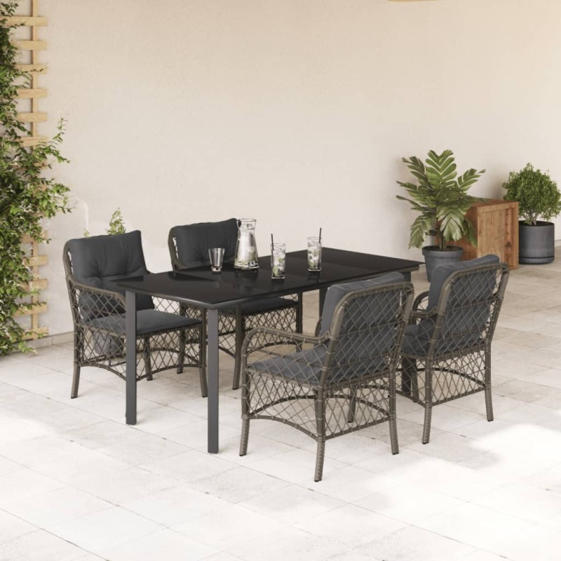 vidaXL Set comedor de jardín 5 piezas con cojines ratán sintético gris vidaXL Set comedor de jardín 5 piezas con cojines ratán sintético gris