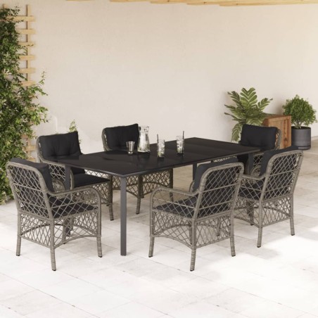 vidaXL Set comedor jardín 7 pzas y cojines ratán sintético gris