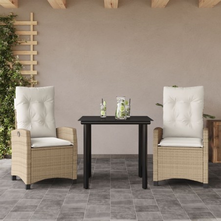 vidaXL Set comedor de jardín 3 pzas con cojines ratán sintético beige