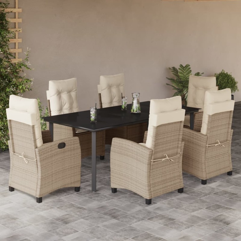 vidaXL Set comedor de jardín 7 pzas con cojines ratán sintético beige vidaXL Set comedor de jardín 7 pzas con cojines ratán sintético beige