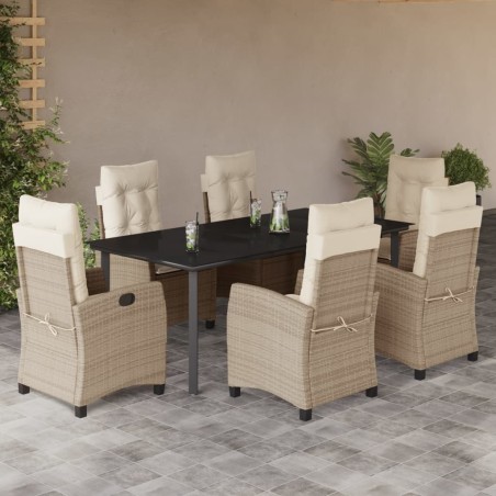 vidaXL Set comedor de jardín 7 pzas con cojines ratán sintético beige