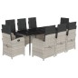 vidaXL Set comedor de jardín 9 pzas cojines ratán sintético gris claro vidaXL Set comedor de jardín 9 pzas cojines ratán sintético gris claro