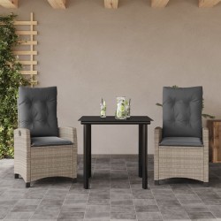 vidaXL Set comedor de jardín 3 pzas cojines ratán sintético gris claro