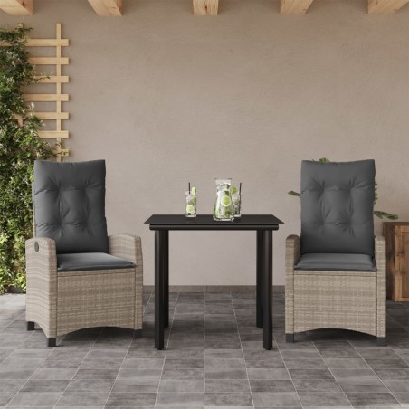 vidaXL Set comedor de jardín 3 pzas cojines ratán sintético gris claro