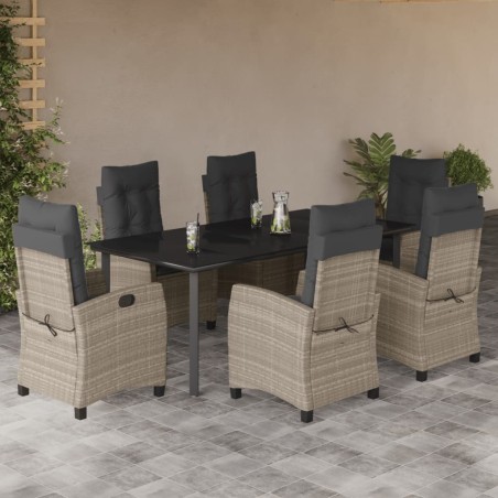 vidaXL Set comedor jardín 7 pzas y cojines ratán sintético gris claro