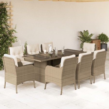 vidaXL Set comedor de jardín 9 pzas con cojines ratán sintético beige