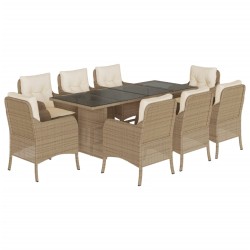vidaXL Set comedor de jardín 9 pzas con cojines ratán sintético beige