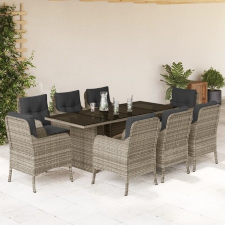 vidaXL Set comedor de jardín 9 pzas cojines ratán sintético gris claro