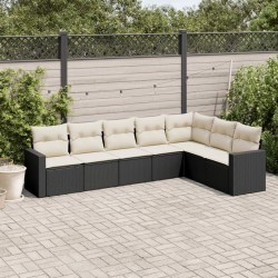 vidaXL Set de comedor de jardín 7 pzas y cojines ratán sintético negro