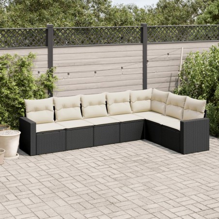 vidaXL Set de comedor de jardín 7 pzas y cojines ratán sintético negro