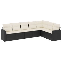 vidaXL Set de comedor de jardín 7 pzas y cojines ratán sintético negro