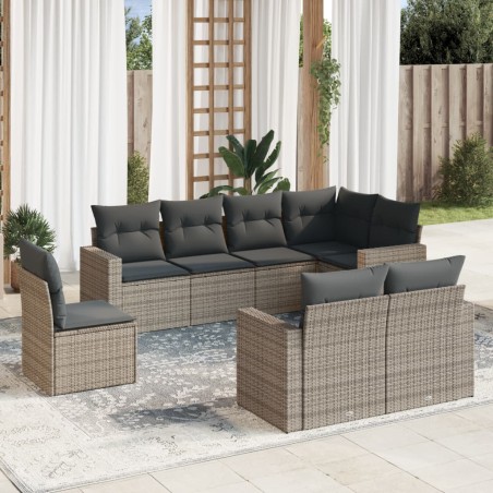vidaXL Set de sofás de jardín 8 pzas y cojines ratán sintético gris