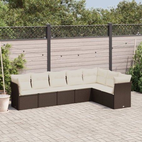 vidaXL Juego de sofás de jardín 7 piezas con cojines ratán PE marrón