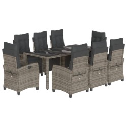 vidaXL Set comedor jardín 9 pzas y cojines ratán sintético gris