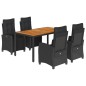 vidaXL Set de muebles jardín 5 pzas con cojines ratán sintético negro