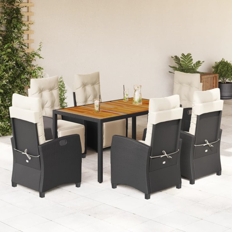 vidaXL Set de comedor de jardín 7 pzas y cojines ratán sintético negro vidaXL Set de comedor de jardín 7 pzas y cojines ratán sintético negro