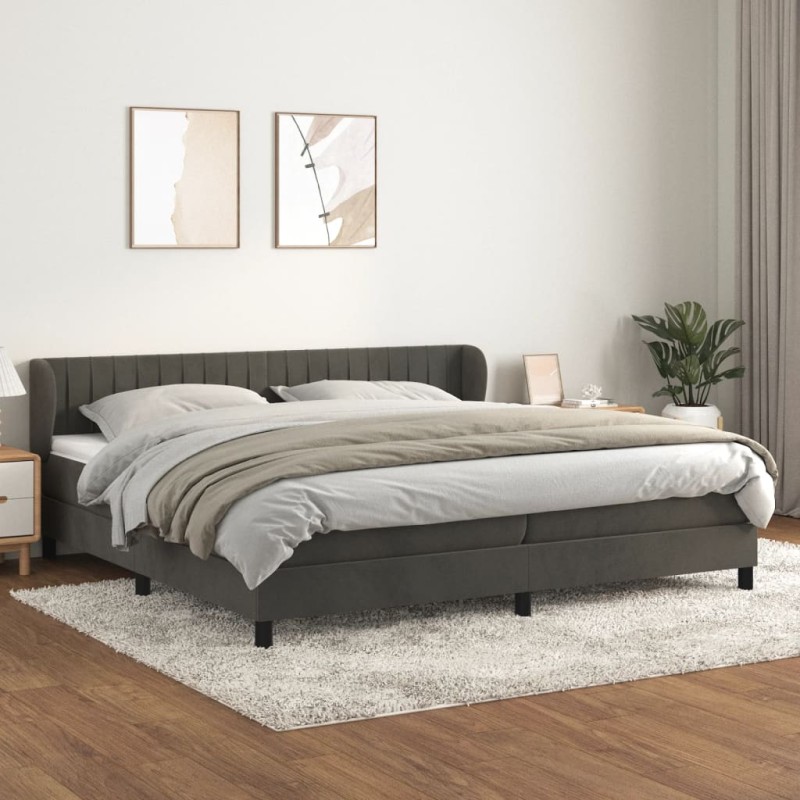vidaXL Cama box spring con colchón terciopelo gris oscuro 200x200 cm