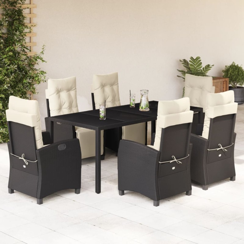 vidaXL Set de comedor de jardín 7 pzas y cojines ratán sintético negro vidaXL Set de comedor de jardín 7 pzas y cojines ratán sintético negro