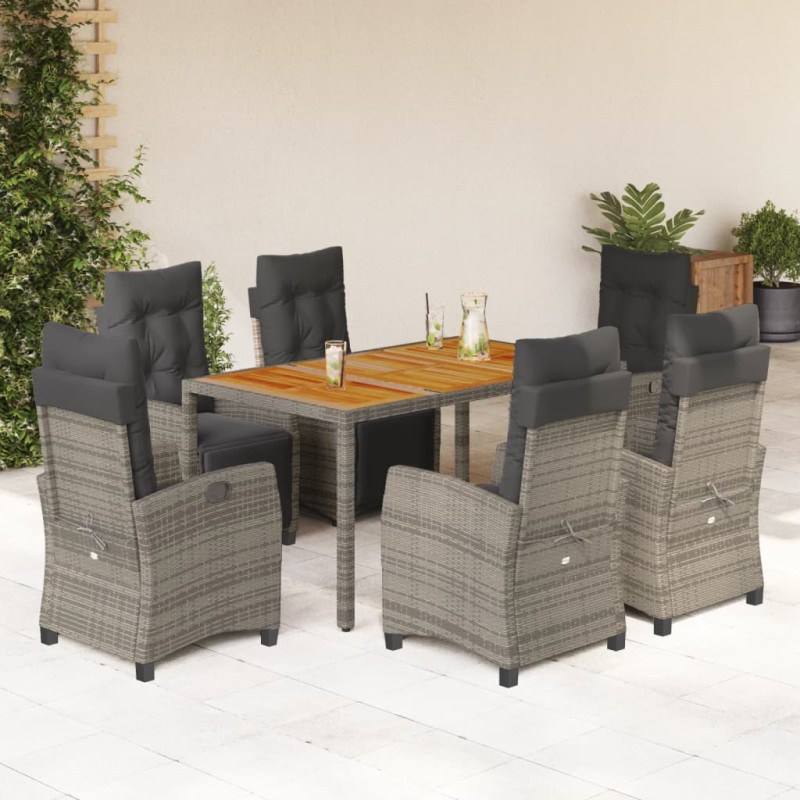 vidaXL Set comedor jardín 7 pzas y cojines ratán sintético gris vidaXL Set comedor jardín 7 pzas y cojines ratán sintético gris