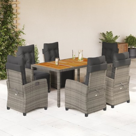 vidaXL Set comedor jardín 7 pzas y cojines ratán sintético gris