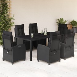 vidaXL Set de comedor de jardín 7 pzas y cojines ratán sintético negro