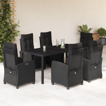 vidaXL Set de comedor de jardín 7 pzas y cojines ratán sintético negro