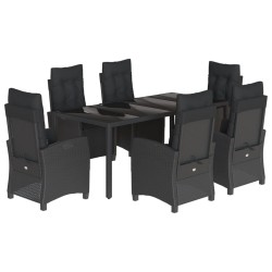 vidaXL Set de comedor de jardín 7 pzas y cojines ratán sintético negro