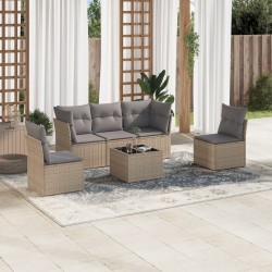 vidaXL Juego de sofás jardín con cojines 6 pzas ratán sintético beige