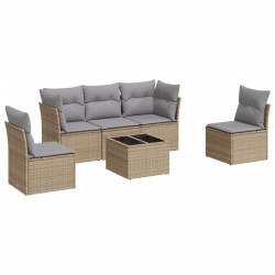 vidaXL Juego de sofás jardín con cojines 6 pzas ratán sintético beige